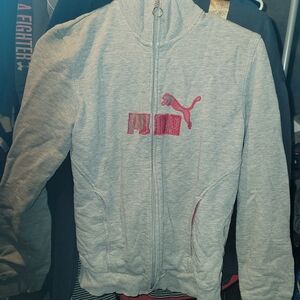 Puma Kids' Gray Zip-Up Jacket with Pink Logo
